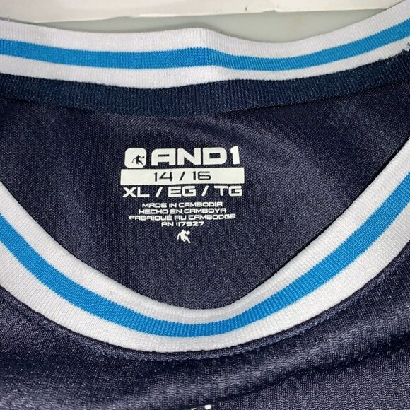 Blue And Navy And1 Kids Basketball Breathable Mesh Jersey Size 14/16 - Picture 2 of 3